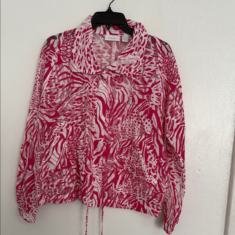 Chico's Pink and White Patterned Blouse